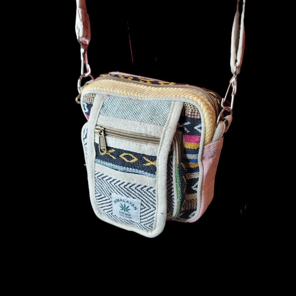 Sroushaa Hemp Crossbody Shoulder Bag Camera Purse Multi-Pocket Unisex